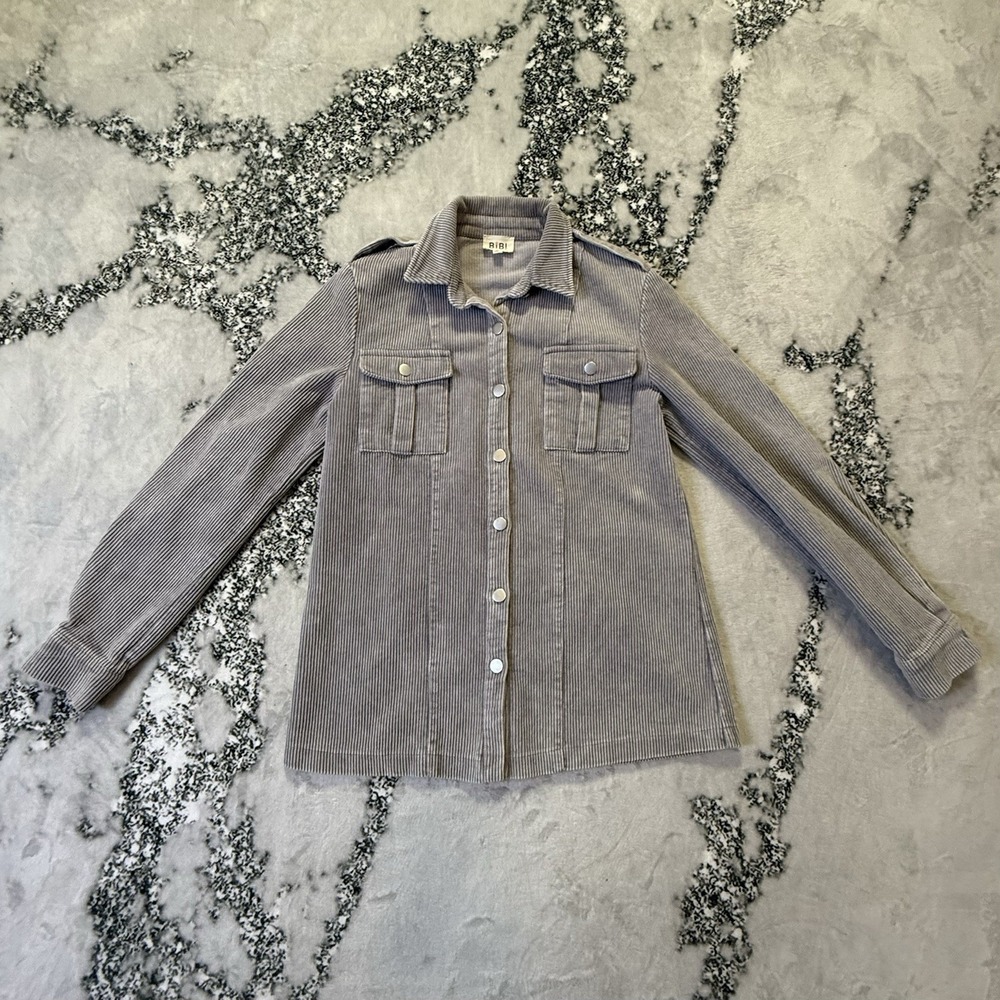 Bibi Shacket Womens Size S Gray Corduroy Pockets Long Sleeve 100% Cotton